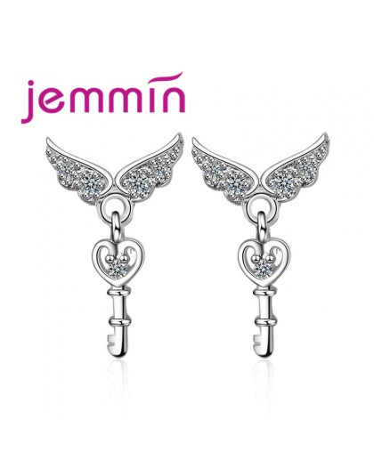 JEMMIN oryginalna marka magia Wings serce klucz 925 Sterling Silver cyrkonia dziewczyna kobiety Party osobowość stadniny kolczyk