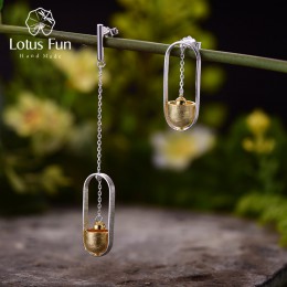 Lotus zabawy majątek 925 Sterling Silver ręcznie grzywny biżuteria kreatywny młotek pamięci Ram projekt Dangle kolczyki dla kobi