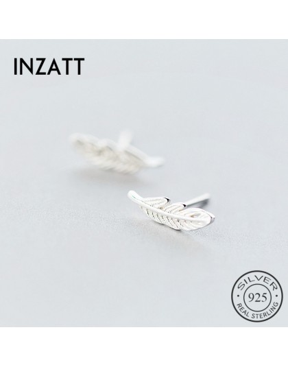 INZATT autentyczne 925 Sterling Silver eleganckie pióro stadniny kolczyki 2018 Boho Fine Jewelry dla kobiet urodziny Party akces