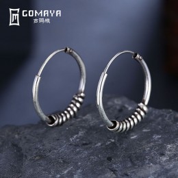 GOMAYA 925 Sterling Silver Vintage okrągły Hoop kolczyki dla kobiet prezent antyczne grzywny biżuteria Retro srebrny kolor akces