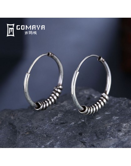 GOMAYA 925 Sterling Silver Vintage okrągły Hoop kolczyki dla kobiet prezent antyczne grzywny biżuteria Retro srebrny kolor akces