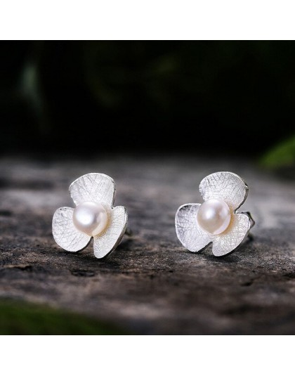 Lotus zabawy majątek 925 Sterling Silver naturalne perły ręcznie grzywny biżuteria uroczy świeże kwiat koniczyny stadniny kolczy