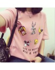 Cute Cartoon T-shirt z nadrukiem kobiety wiosna lato w nowym stylu z krótkim rękawem O szyi bawełna kobiet topy trójniki luźne k