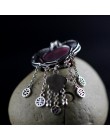 Prawdziwe 925 Sterling Silver wisiorek dla kobiet ręcznie frędzle inkrustowane naturalny czerwony rubinowy kamień Bijoux Femme