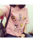 Cute Cartoon T-shirt z nadrukiem kobiety wiosna lato w nowym stylu z krótkim rękawem O szyi bawełna kobiet topy trójniki luźne k