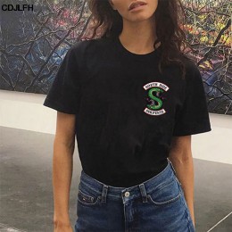 Harajuku Streetwear Riverdale Southside węże Jughead czarny Tshirt koreański styl stylowe topy z krótkim rękawem z krótkim rękaw