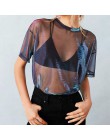 Aphrodite Home dla kobiet Sexy perspektywa Mesh Hollow Out koronka z krótkim rękawem O-Neck Casual przezroczyste Crop Tops