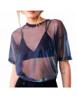 Aphrodite Home dla kobiet Sexy perspektywa Mesh Hollow Out koronka z krótkim rękawem O-Neck Casual przezroczyste Crop Tops