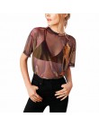 Aphrodite Home dla kobiet Sexy perspektywa Mesh Hollow Out koronka z krótkim rękawem O-Neck Casual przezroczyste Crop Tops