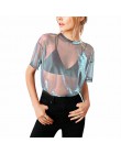 Aphrodite Home dla kobiet Sexy perspektywa Mesh Hollow Out koronka z krótkim rękawem O-Neck Casual przezroczyste Crop Tops