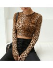 Feitong Leopard Print T koszula kobiety z długim rękawem przycięte ubrania koszulki z krótkim rękawem 2018 marki Feminino wokół 