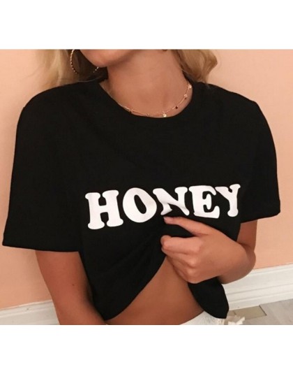 Miód czerwone litery druku bawełna Casual Funny T Shirt dla pani Top Tee Hipster Tumblr Tee Shirt kobiety lato moda graficzny To