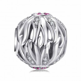 JewelryPalace z liści oliwnych stworzył różowe Sapphire kwiatowy koralik 925 Sterling Silver Charm paciorek Fit bransoletki