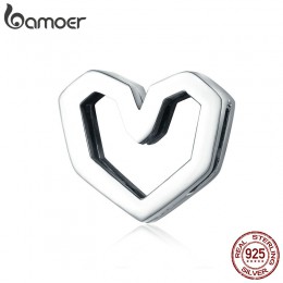 BAMOER gorąca sprzedaż prawdziwej 925 Sterling Silver miłość w kształcie serca w kształcie serca koraliki urok pasuje kobiety br