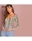 SHEIN Multicolor wyjściowe Highstreet elegancki wzór węża kwadratowy dekolt swetry Tee jesień kobiet obuwie na co dzień dla kobi