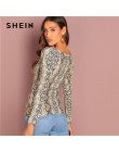 SHEIN Multicolor wyjściowe Highstreet elegancki wzór węża kwadratowy dekolt swetry Tee jesień kobiet obuwie na co dzień dla kobi