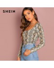 SHEIN Multicolor wyjściowe Highstreet elegancki wzór węża kwadratowy dekolt swetry Tee jesień kobiet obuwie na co dzień dla kobi