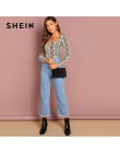 SHEIN Multicolor wyjściowe Highstreet elegancki wzór węża kwadratowy dekolt swetry Tee jesień kobiet obuwie na co dzień dla kobi