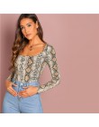 SHEIN Multicolor wyjściowe Highstreet elegancki wzór węża kwadratowy dekolt swetry Tee jesień kobiet obuwie na co dzień dla kobi