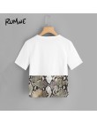 ROMWE kontrast cekiny Panel Tee 2019 eleganckie kobiety wokół szyi ubrania T Shirt Chic Streetwear lato z krótkim rękawem T Shir