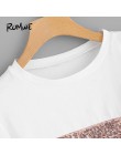 ROMWE kontrast cekiny Panel Tee 2019 eleganckie kobiety wokół szyi ubrania T Shirt Chic Streetwear lato z krótkim rękawem T Shir