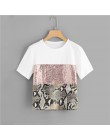 ROMWE kontrast cekiny Panel Tee 2019 eleganckie kobiety wokół szyi ubrania T Shirt Chic Streetwear lato z krótkim rękawem T Shir