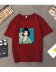 Koreański styl kobiety Tshirt wiosna moda lato druku z krótkim rękawem O szyi bawełna kobiety bluzki na co dzień luźne koszulkę 