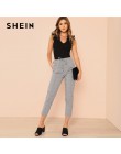 SHEIN czarna elegancka Sexy wzburzyć wykończenia bez rękawów żebra dzianiny V Neck Tee lato kobiety, które warto luźna koszulka 