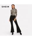 SHEIN Multicolor elegancka pani urząd wysokiej szyi wężowej druku Skinny z długim rękawem Tee jesień odzież robocza damska Tshir