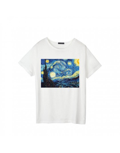 Lato kobiet T-shirt Van Gogh gwiazda ulzzang z krótkim rękawem na co dzień moda Harajuku duży rozmiar obraz olejny T-shirt z nad