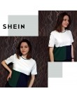 SHEIN Multicolor Colorblock zapinane na guziki z długim rękawem cięcia i szycia koszulka z krótkim rękawem wokół szyi 2019 lato 