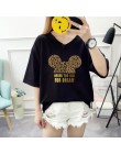 2019 lato nowego kobiet T-shirt Cute Cartoon Mickey Leopard Print Tee koszula luźne przypadkowa kobieta Harajuku Kawaii ubrania