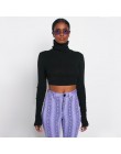 BOOFEENAA Neon kolor bluza z golfem Crop top z długim rękawem kobiety Sexy Slim jesień zima ulicy topy Tshirt Streetwear C70-I23