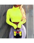 BOOFEENAA Neon kolor bluza z golfem Crop top z długim rękawem kobiety Sexy Slim jesień zima ulicy topy Tshirt Streetwear C70-I23