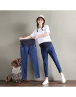 259  w stylu vintage myte Denim jeansy ciążowe elastyczny pas brzuch luźne spodnie odzież dla ciężarnych kobiet 9/10 długość Ha