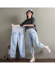 259  w stylu vintage myte Denim jeansy ciążowe elastyczny pas brzuch luźne spodnie odzież dla ciężarnych kobiet 9/10 długość Ha