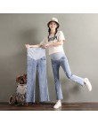 259  w stylu vintage myte Denim jeansy ciążowe elastyczny pas brzuch luźne spodnie odzież dla ciężarnych kobiet 9/10 długość Ha