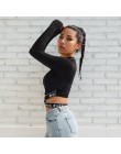 HEYounGIRL Patchwork z długim rękawem Crop Top bandaż czarny T koszula kobiety Hollow Out list wydrukowano Tshirt Casual Harajuk