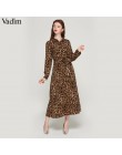 Vadim kobiety leopard druku kostki długość muszka sashes długi rękaw retro panie na co dzień eleganckie sukienki vestidos QA472