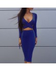 Nadafair czerwony czarny biały z długim rękawem elastyczna bawełna ciepłe sukienek Vestidos Sexy Midi ołówek klub Bodycon bandaż