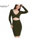 Nadafair czerwony czarny biały z długim rękawem elastyczna bawełna ciepłe sukienek Vestidos Sexy Midi ołówek klub Bodycon bandaż