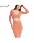 Nadafair czerwony czarny biały z długim rękawem elastyczna bawełna ciepłe sukienek Vestidos Sexy Midi ołówek klub Bodycon bandaż