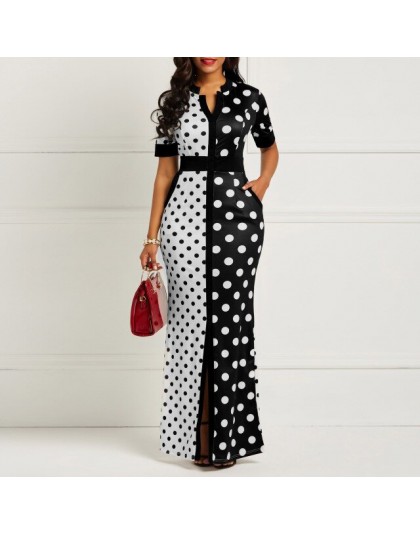 Clocolor afryki sukienka w stylu Vintage Polka Dot biały czarny drukowane Retro Bodycon kobiety lato z krótkim rękawem Plus rozm