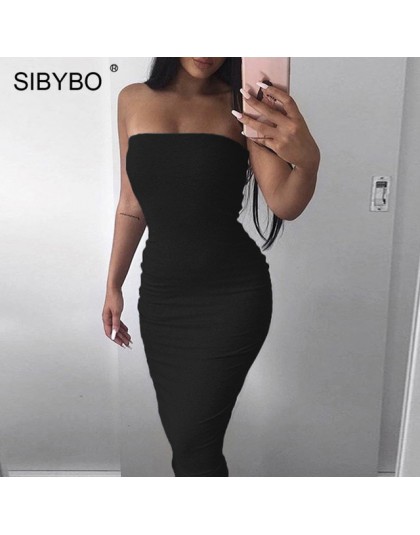 Sibybo Off ramię bez ramiączek Sexy kobiety sukienka bez rękawów proste długie Bodycon sukienka Backless dorywczo lato sukienka 