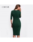 COLROVIE pracy lato styl kobiety Bodycon sukienki Sexy Casual zielony Crew Neck pół rękaw Midi sukienka